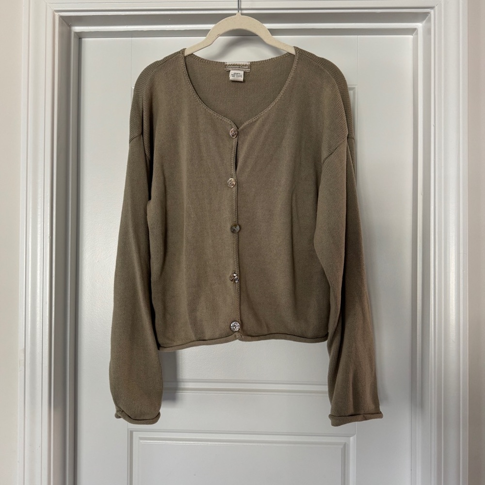 100% cotton Green Button Front Cardigan Sweater